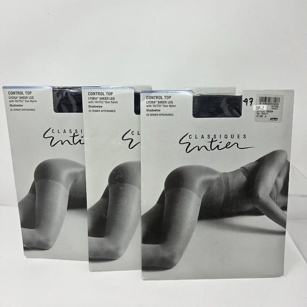 3 Pair Navy Sheer Control Pantyhose A Stockings Hosiery Classiques Entier 6580